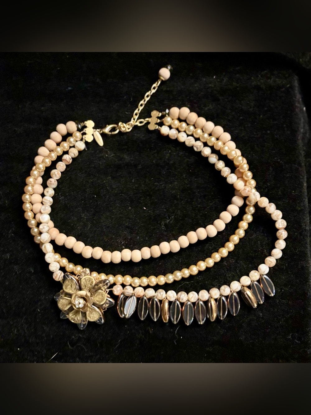 Lenora Dame Layered Beaded Necklace - Floral Pendant